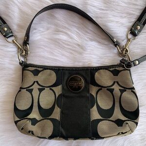 Vintage Coach Signature Jacquard Striped Demi Shoulder Bag - Black & Grey